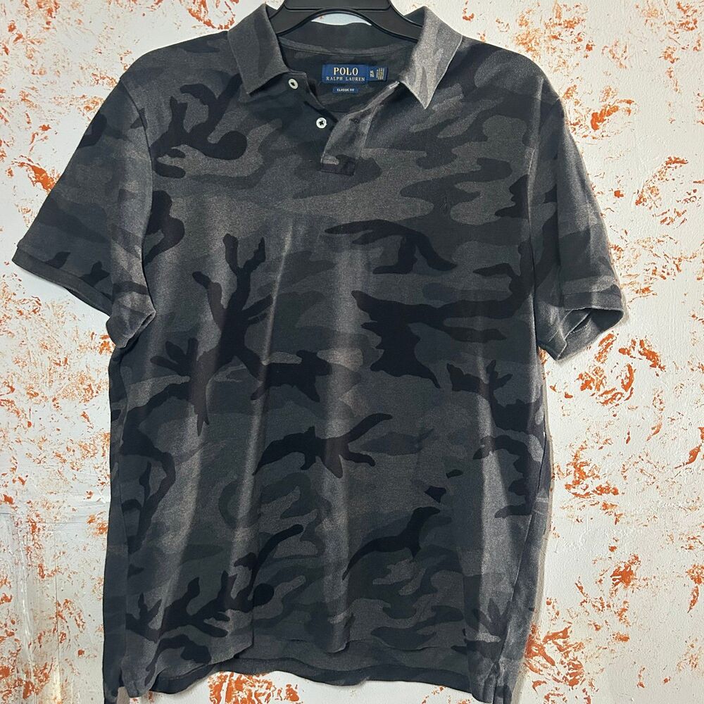 Polo Ralph Lauren Men’s XL Black Gray Camo Classic Fit Mesh Polo Shirt Pony Logo